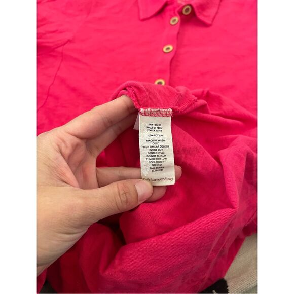 SOFT SURROUNDINGS Pink Button Front Cotton Shirt‎ Dress Sz Medium Short Sleeve - Picture 6 of 7